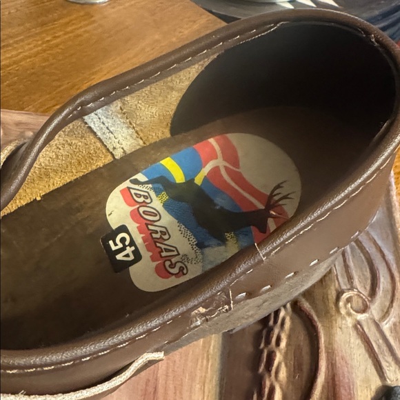 Boras Swedish size 45 Handmade Brown Leather Clogs with wood bottom - Picture 8 of 10